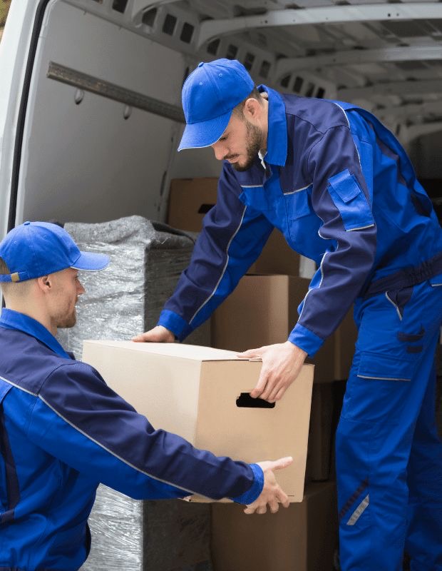 Happy customer with moving boxes